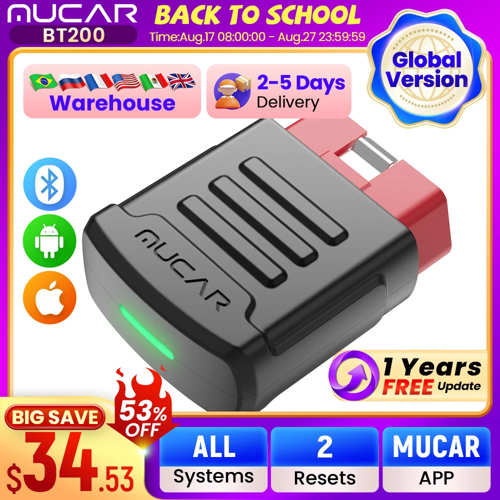 

MUCAR BT200/BT200 PRO Автомобильные диагностические инструменты OBD2 Сканер Bluetooth Wi-Fi для всех автомобилей Авто Obd 2 Тестер 15 сбросов диагностики