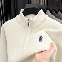 Luxury Thicken Men's New Sweater Autumn Winter Keep Warm Embroidery Zipper Fashion Design High Quality Knit Leisure Men Clothing