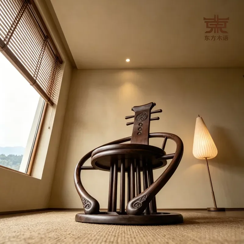 New Chinese Classical Armchair Solid Wood Pipa Carving Backrest Chair Sofa Furniture Modern Leisure Song Style Aesthetic