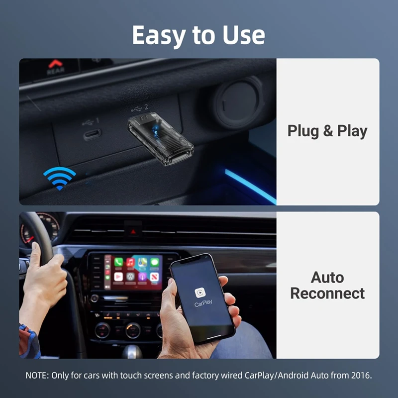 2In1 Mini Wireless Carplay Adapter & Android Auto Wireless Adapter, Seamless Connection Carplay Wireless Adapter Dongle