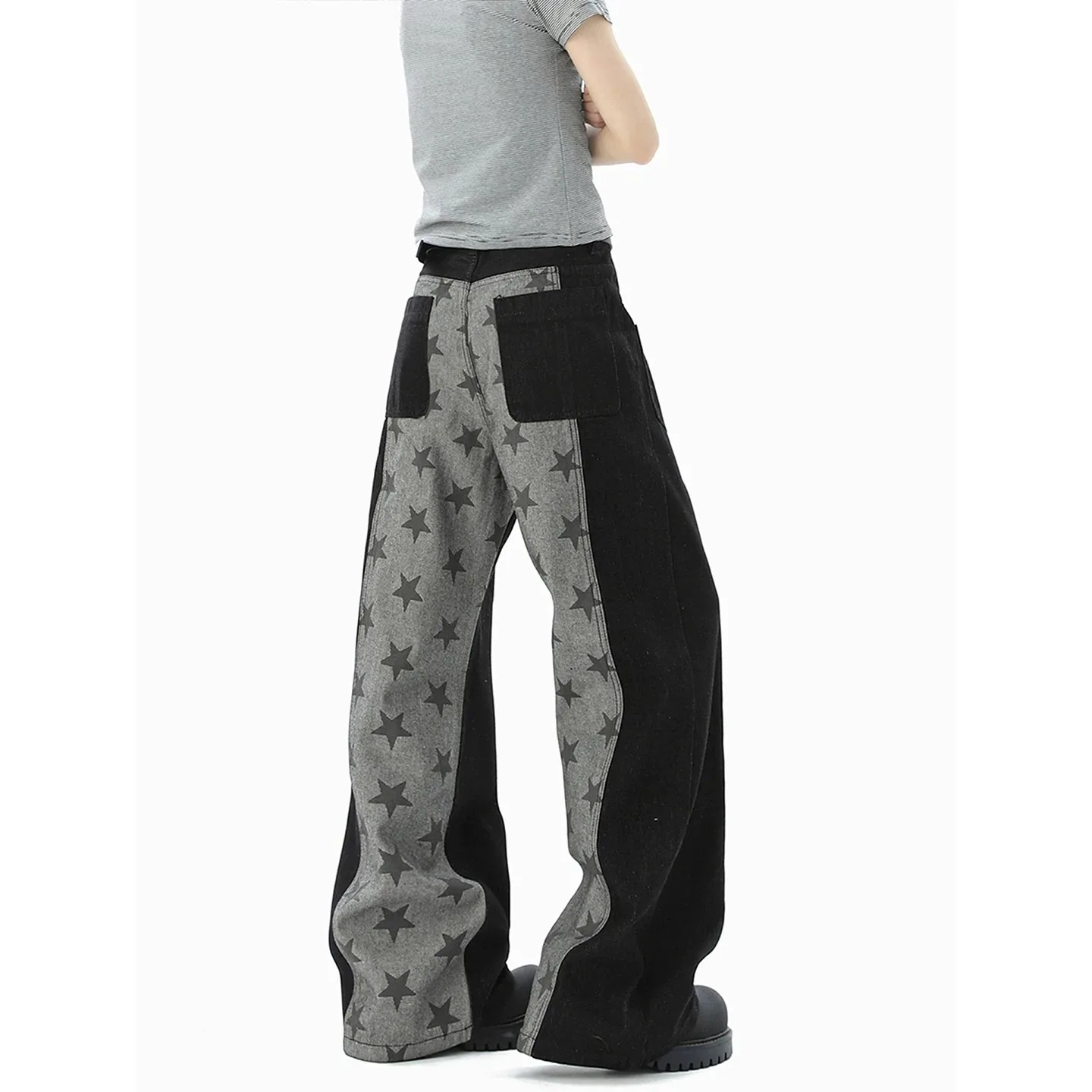 2026 Ropa Y2K Fashion Leopard Patchwork Pockets Baggy Women's Jeans Pants For Woman Clothing Straight Dark Blue Denim Trousers