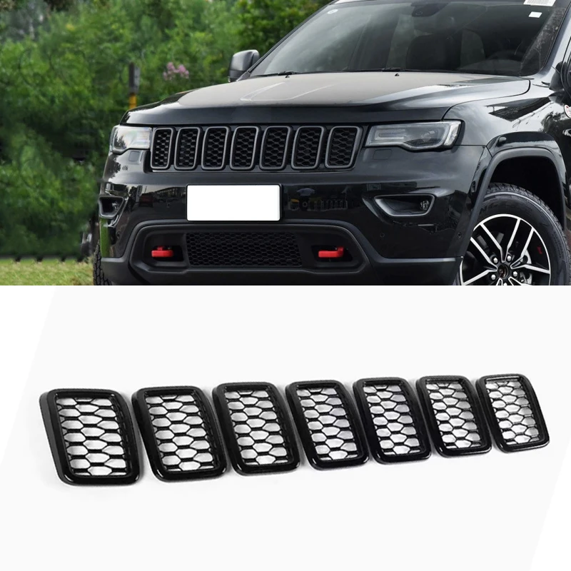 For Jeep Grand Cherokee 2017 2018-2021 Automotive Center Grid Black Cellular Sports Style Center Grid Frame Radiator frame