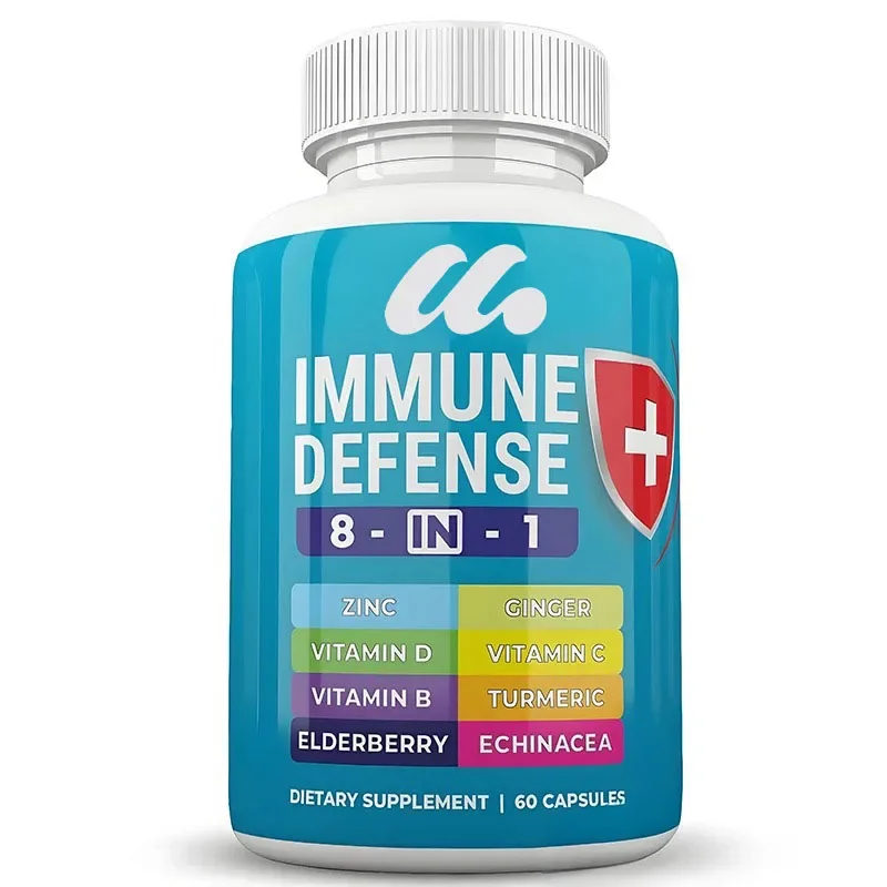 

Immune support 8-in-1 capsule - Zinc, Vitamin D3 5000 IU, Vitamin C elderberry - containing echinacea, ginger root, and turmeric