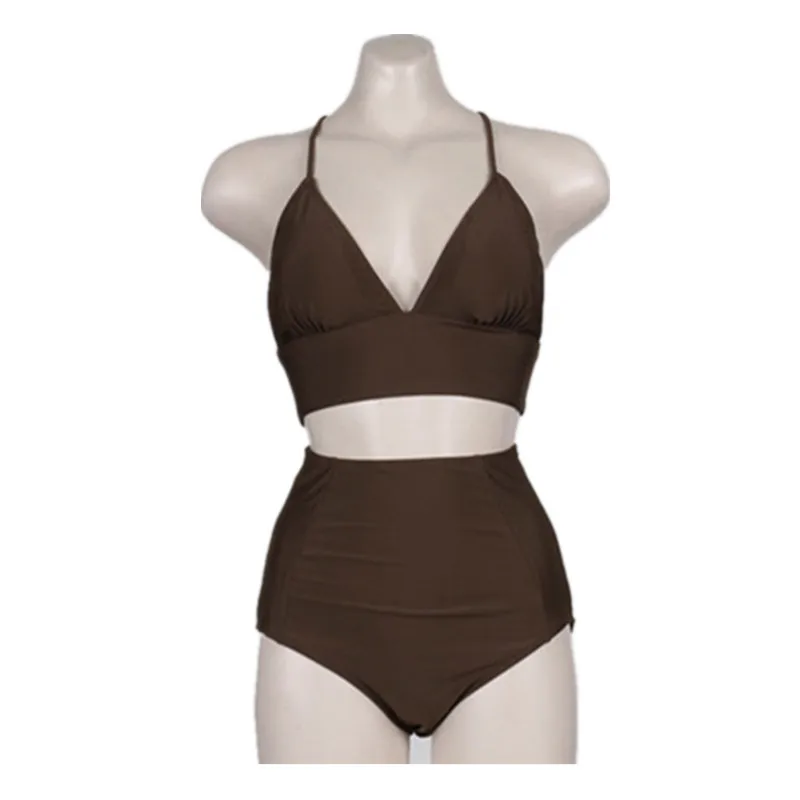 Conjunto de Bikini liso de estilo coreano para mujer, traje de baño acolchado de dos piezas, traje de baño de alta calidad para playa