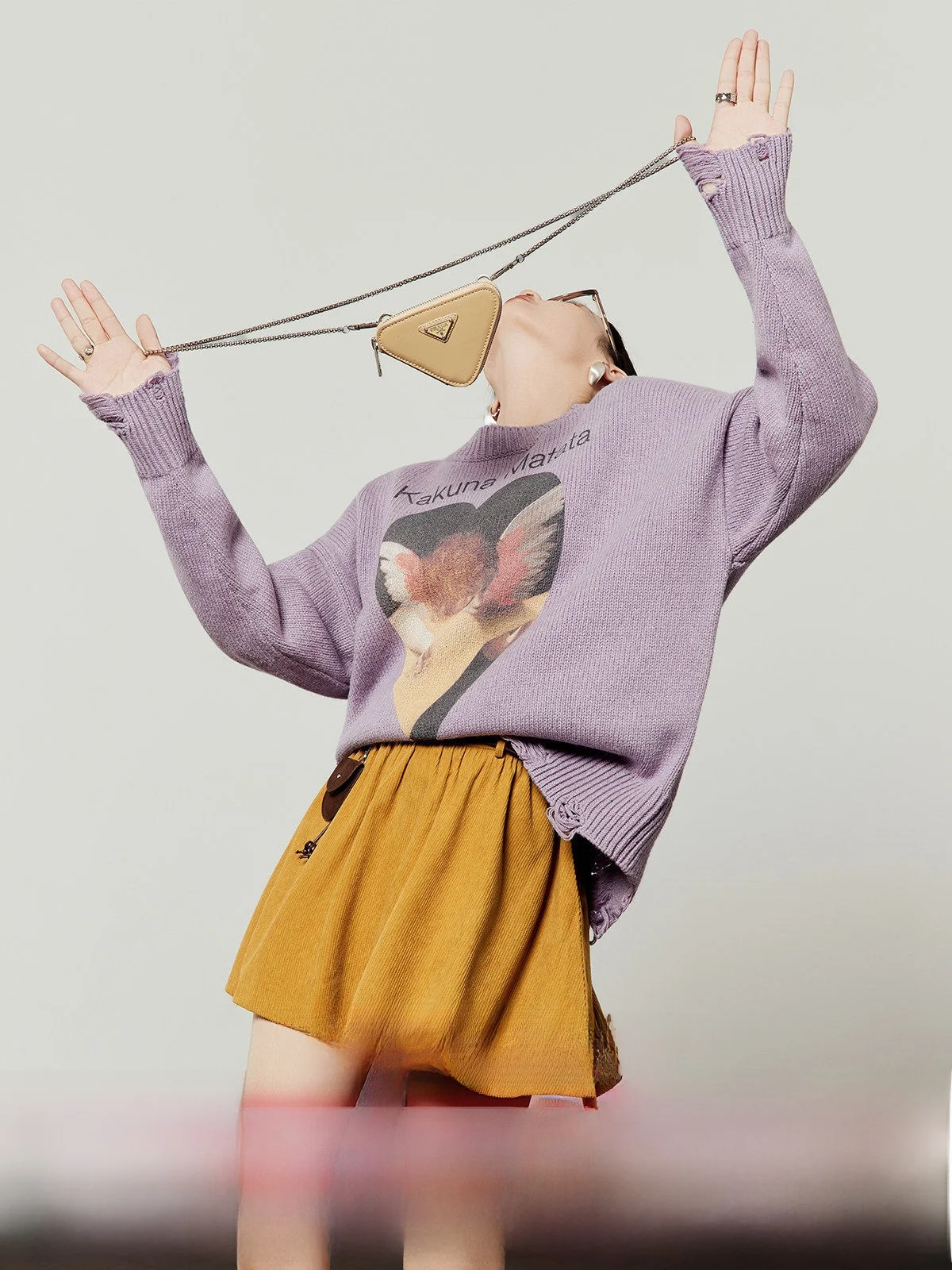 

Женский свободный свитер Angel Plang Piano Purple с круглым вырезом и принтом, весна 2026, новинка, винтажный стиль, модный женский трикотаж