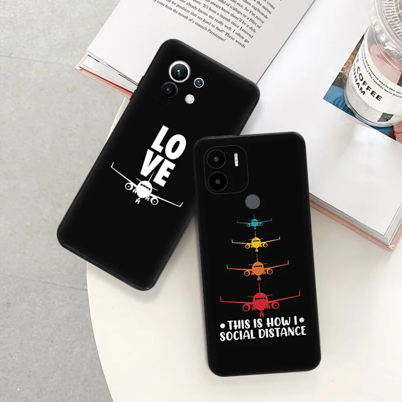 Soft Phone Cases For Xiaomi Mi 11 10t Lite 11t Pro Redmi Note 7 8 8t 10 k40 k60 k50 Airplane Aircraft Take Off Black Matte Cover