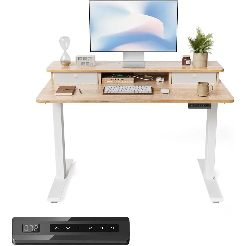 

40 x 24 inch high adjustable electric upright desk with double drawers, computer desk, home office upright desk