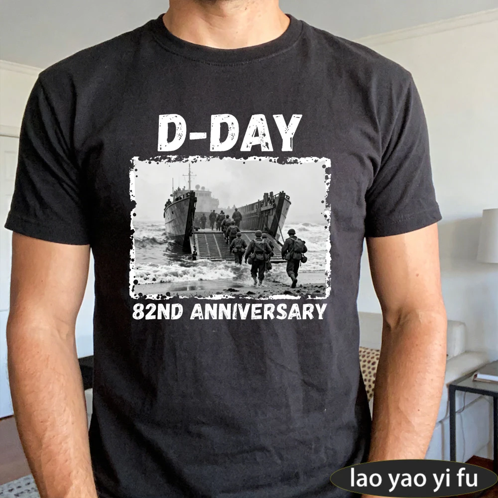Men D-Day 82nd Anniversary Operation Overlord T-Shirt Normandy Landings Retro Military Print Casual Tee Tops Men's Clothing