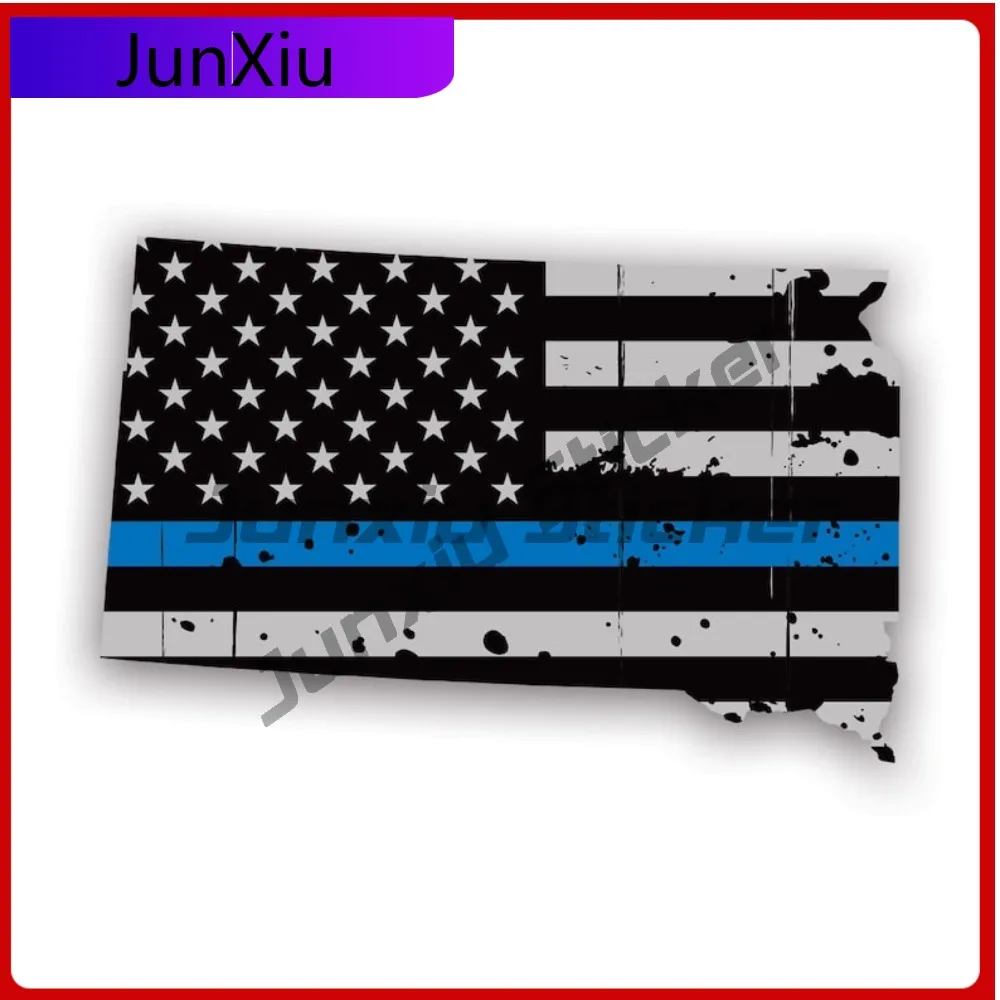 

Cute Minimalist Distressed South Dakota State Shaped Subdued Us Flag Thin Blue Line Sticker Uv Protected Decalspolice Law