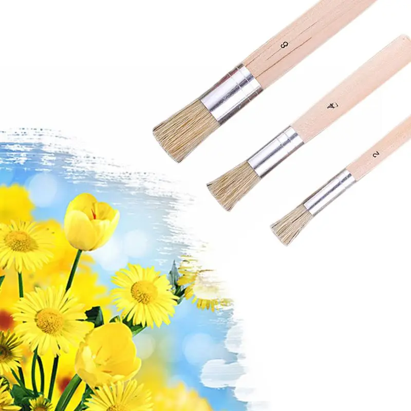 Y1UB Pro Stencil Painting Brush Set 3 Types Oil Acrylic Gouache Paintbrush Portable for Beginner Aritst Indoor Outdoor Travel