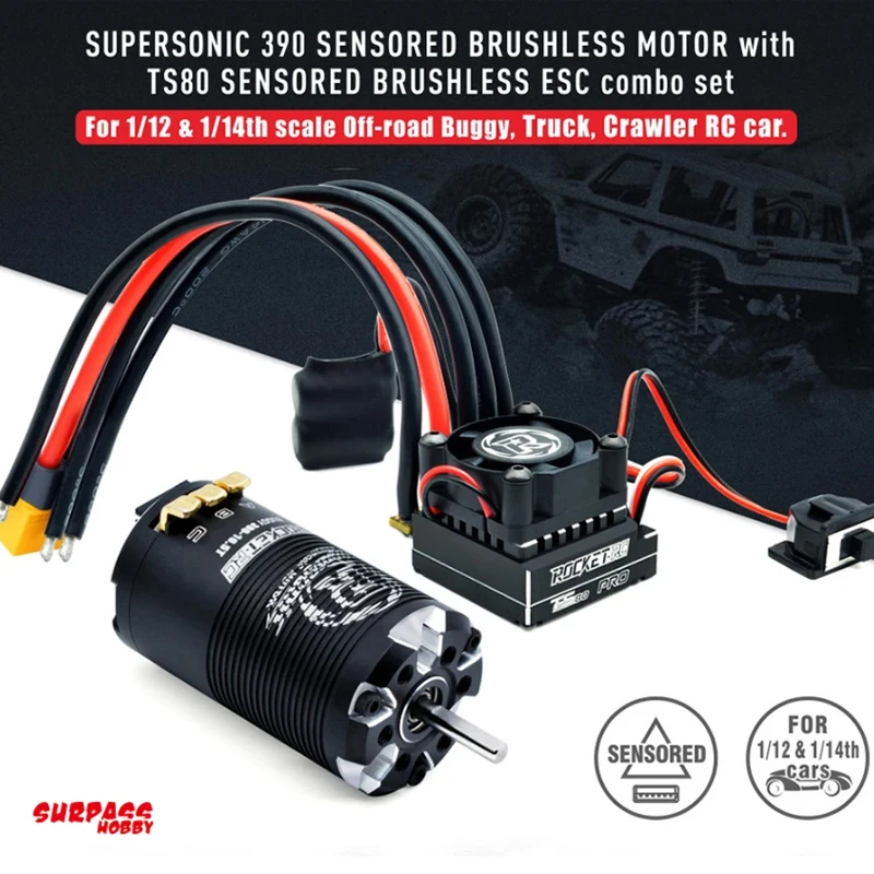 

Surpass Hobby Rocket Supersonic 390 8.5T/10.5T/13.5T/17.5T Sensored Brushless Motor 80A 6-11V ESC For 1/12 1/14 Buggy Truck