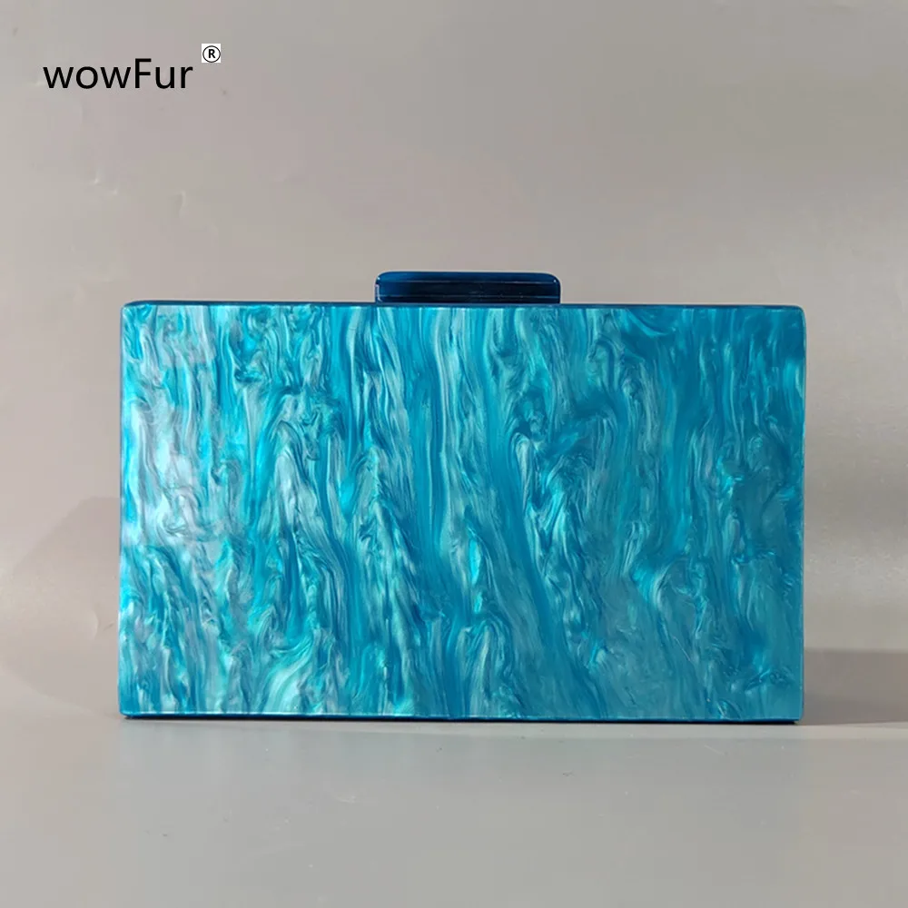 Mother Of Pearl Blue Acrylic Box Clutches Evening Purse Mini Luxury Women\'s Bag Shoulder Female Wallet Flap Wedding Party Handba