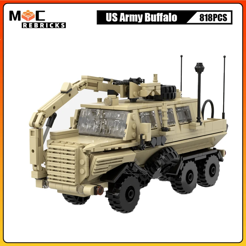 WW II Military Series US Army Buffalo Anti Mine Vehicles MOC Building Block Assembly Model DIY Technology Bricks Kid Toys Gifts