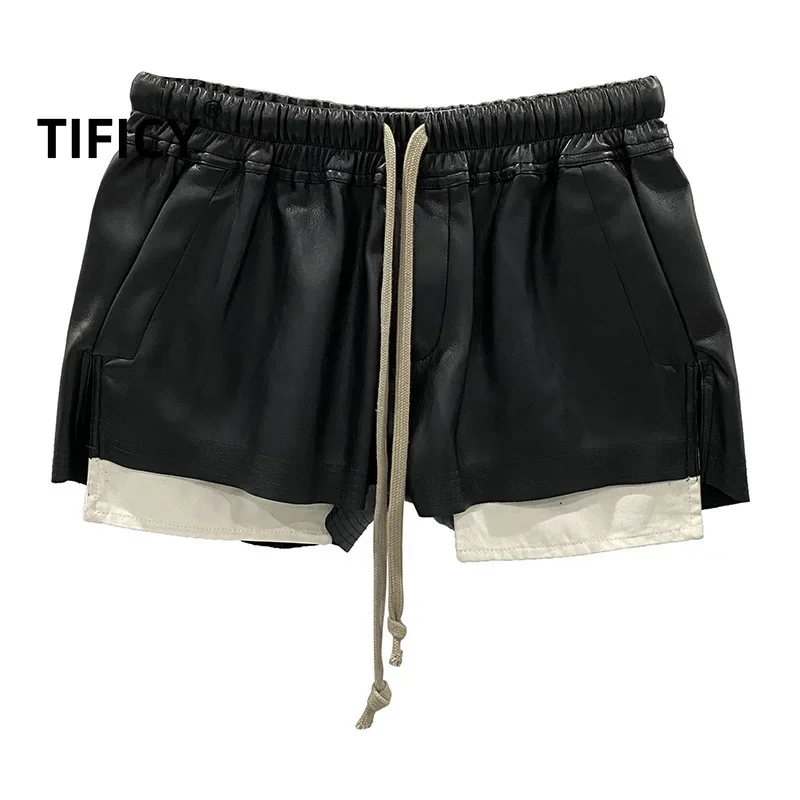 Women\'s Fashion Basic PU Leather Four Corner Pockets Comfortable Shorts New Versatile Black Short Pants