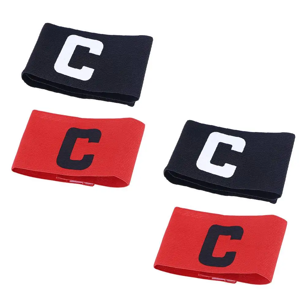 

4pcs Football Captain Armbands Black Red Non-slip Reusable Sports Bands for Soccer Junior Kids Basketball Hockey