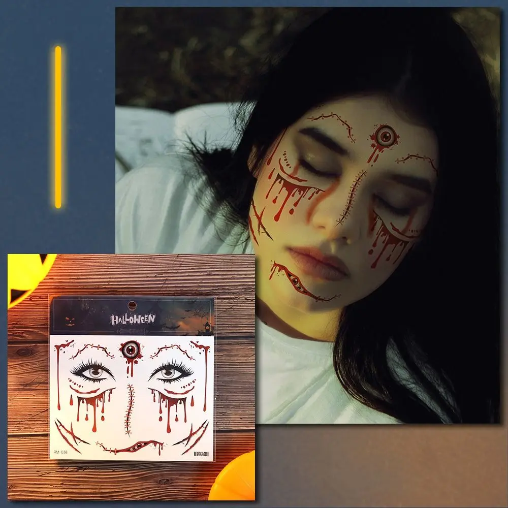 

DIY Halloween Tattoo Sticker Scary Bloodiness Disposable Face Decorations Sticker Creative Waterproof Body Art Decals Kids Gift