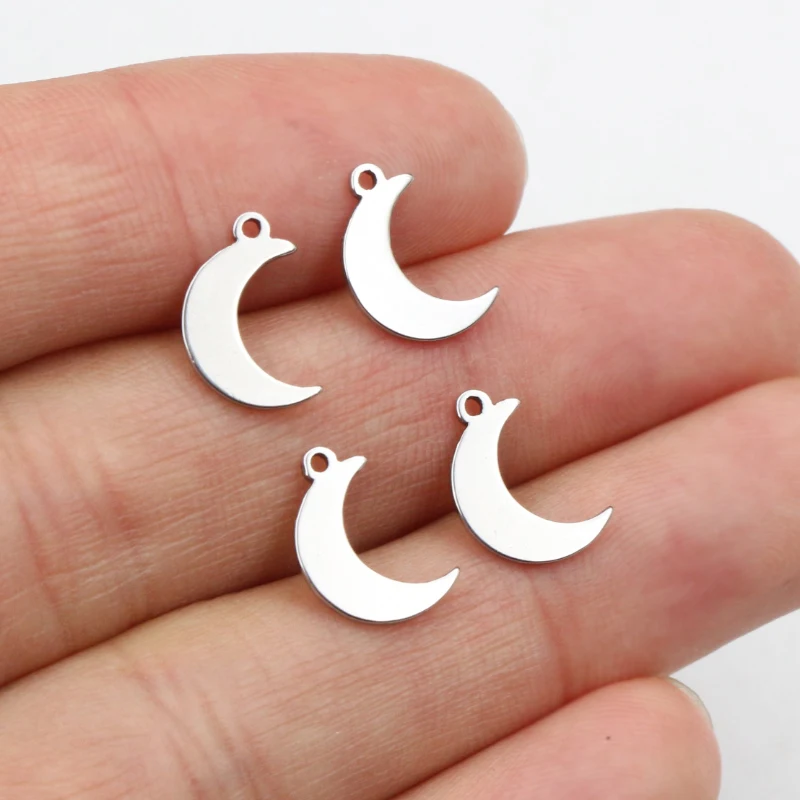 30pcs 12x8mm No Fade Charms 316 Stainless Steel Moon Charms handmade Craft pendant Jewelry Making,DIY for necklace