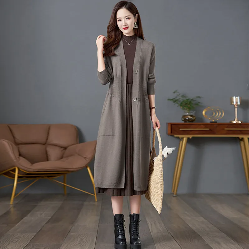 Jersey For Women New Vintage Middle Aged Mother Long Sweater Spring Autumn Knitwear Jacket Cardigan Coat Fall Woman Clothes
