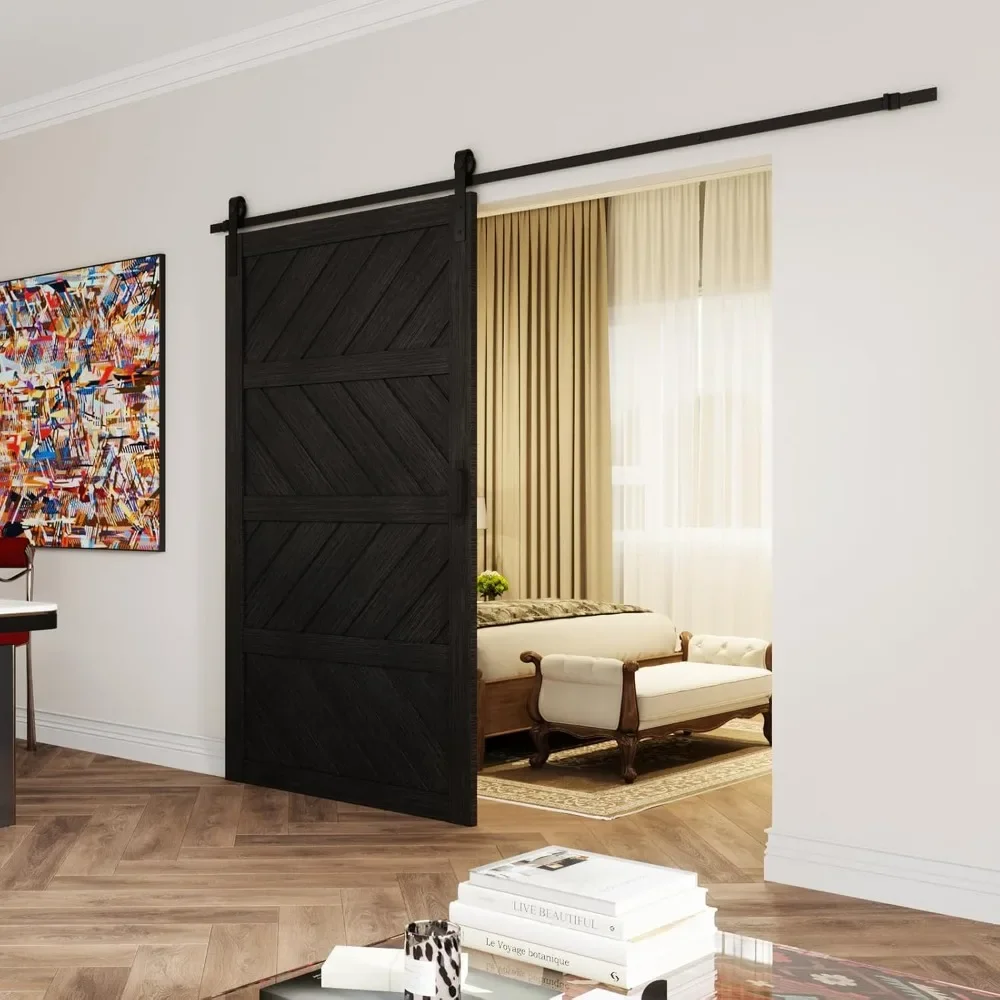 Porta scorrevole per fienile 48"×84", Porte con fave in legno con pannelli, kit hardware incluso, superficie in PVC impermeabile, porta scorrevole per fienile