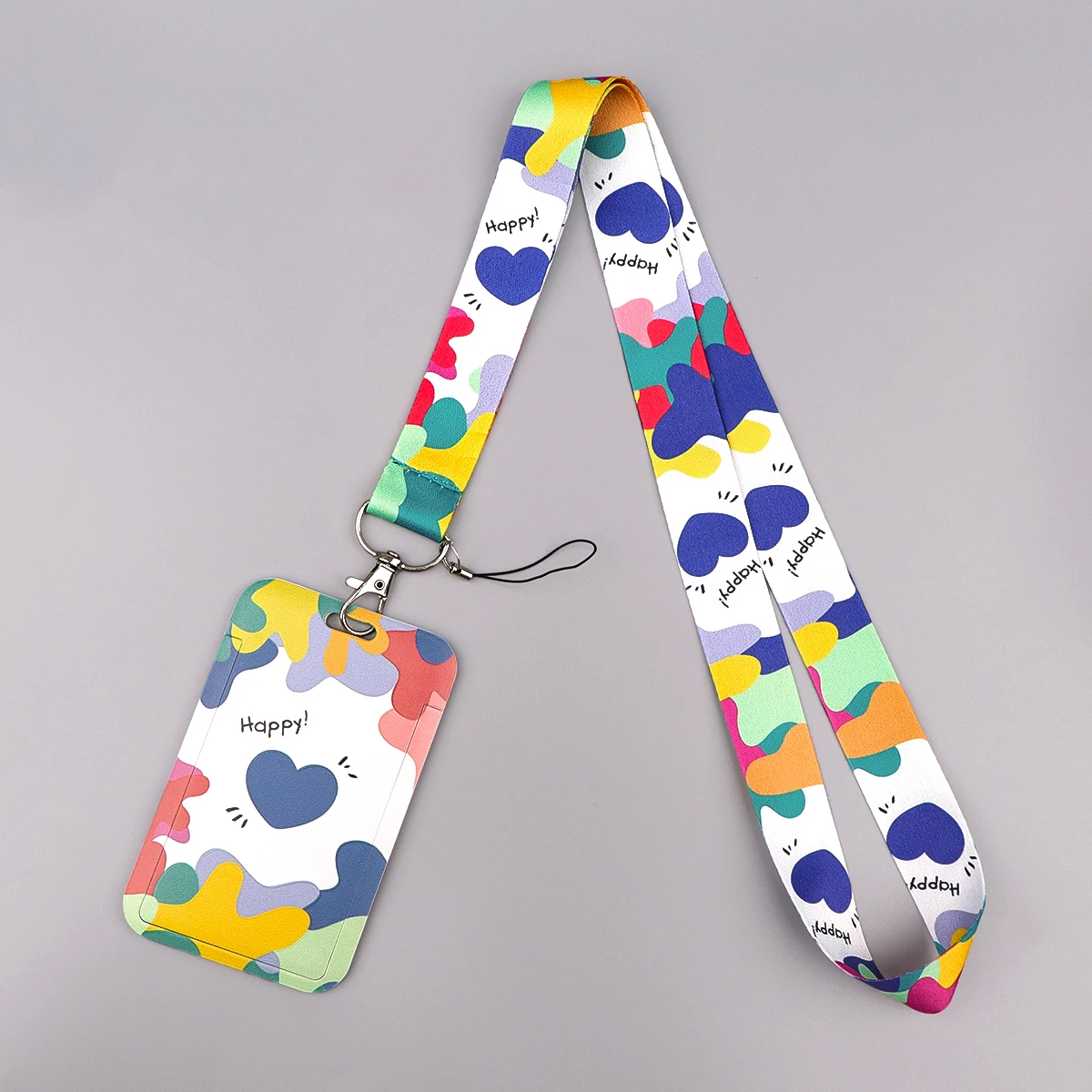 

Simple Blue Love ‘’Happy‘ Lanyard Neck Strap Keychain Card Cover Badge Holder Mobile Phone Hang Rope Keyring Accessories Gifts