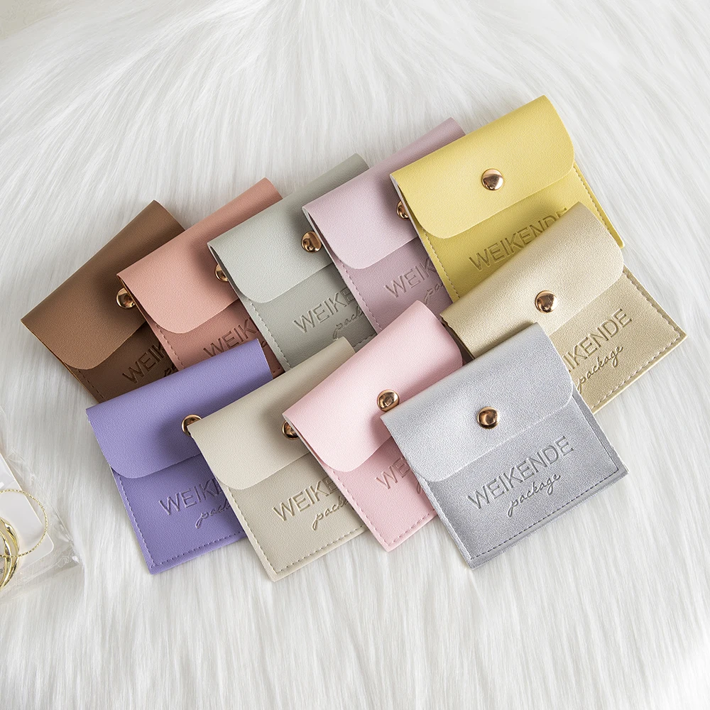

50Pcs 6x6cm PU Leather Jewelry Packaging Bag Wedding Present Earring Necklace Organizer Custom Logo Snap Button Dust Pouches