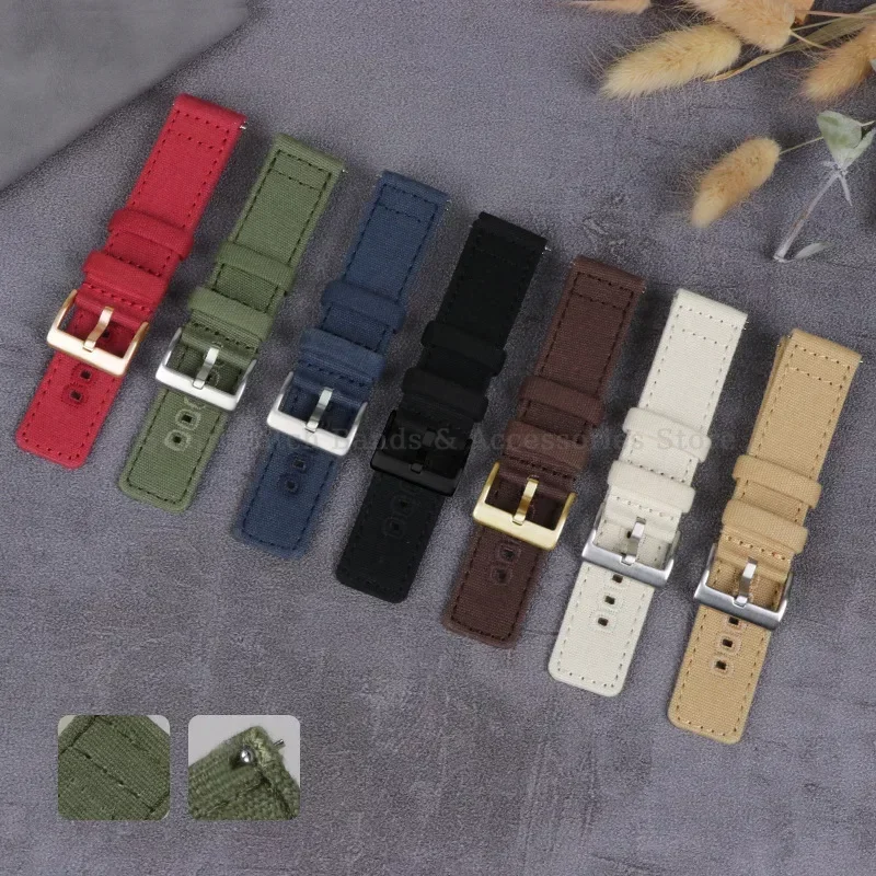 18mm 20mm 22mm Canvas Watch Strap for Samsung Watch 3/4/5/6 42/44mm Classic 46/42mm Quick Release Bracelet for Huawei for Seiko