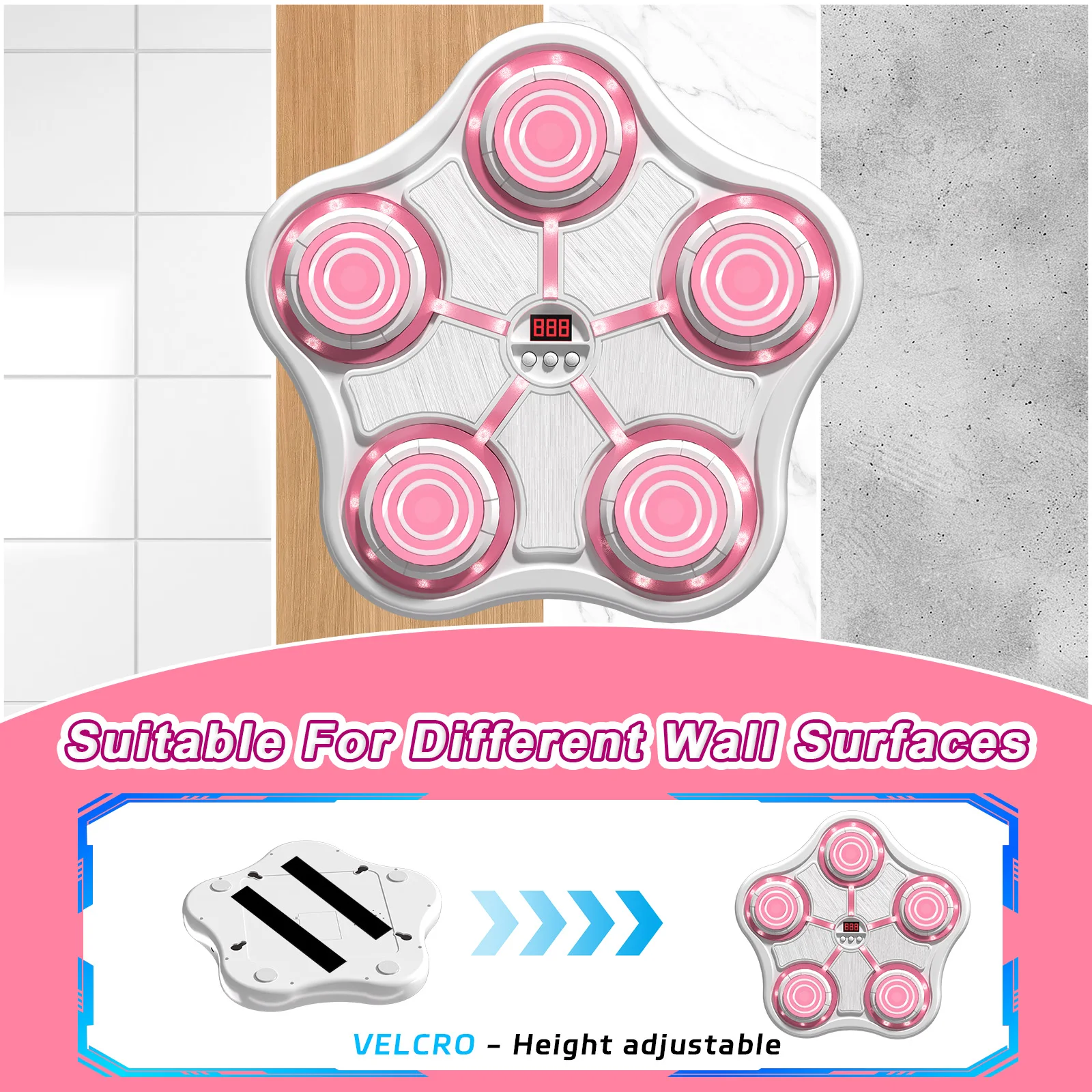 آلة الملاكمة الموسيقية الذكية المثبتة على الحائط، ارتفاع قابل للتعديل بحرية لتناسب أي إعداد، هدية عيد ميلاد مثالية