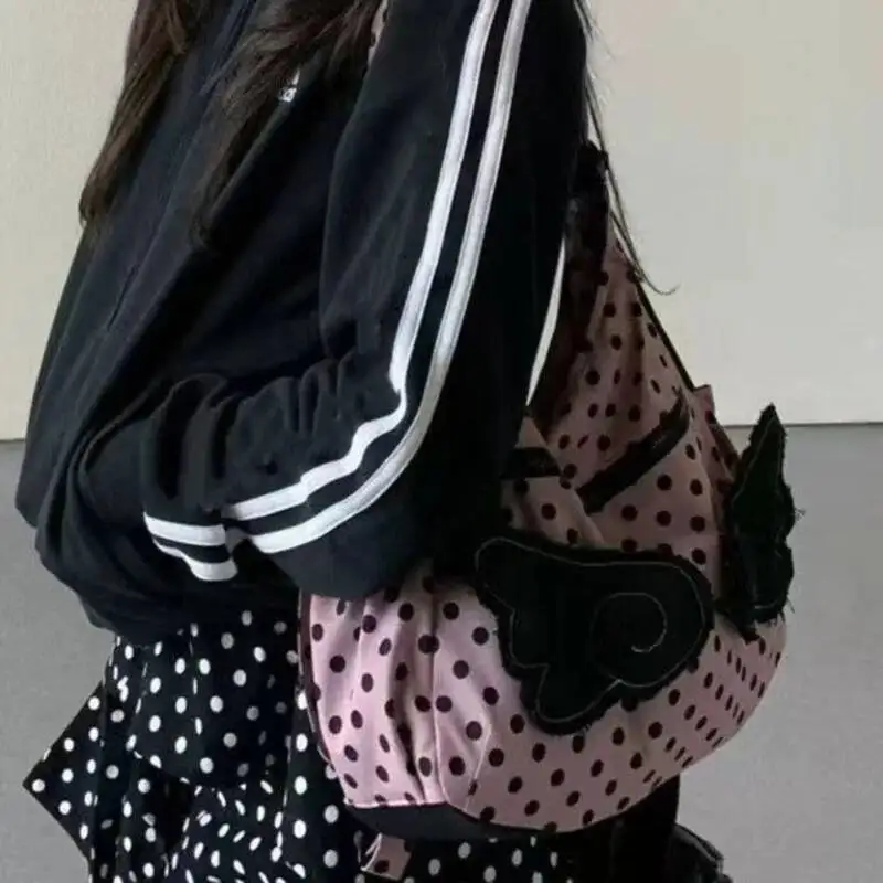 

Wings Design Y2k Сумка на плечо для девочек Корейская сумка через плечо в горошек Женская большая вместительная сумка Новый модный пригородный рюкзак