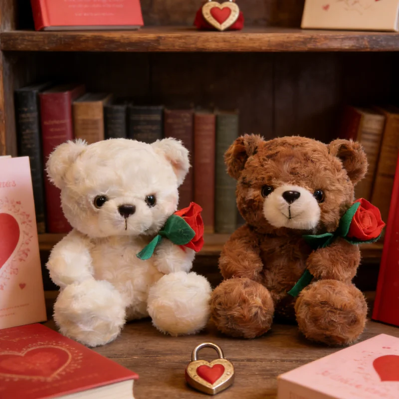    Presente de feriado para o dia dos namorados crianças 25cm bonito dos desenhos animados amor urso pelúcia rosa chapéu casal das crianças boneca artesanal