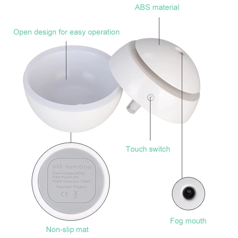 130ml USB Aroma Essential Oil Diffuser Ultrasonic mini Humidifier Air Purifier 7 Color Change LED Night light for Office Home