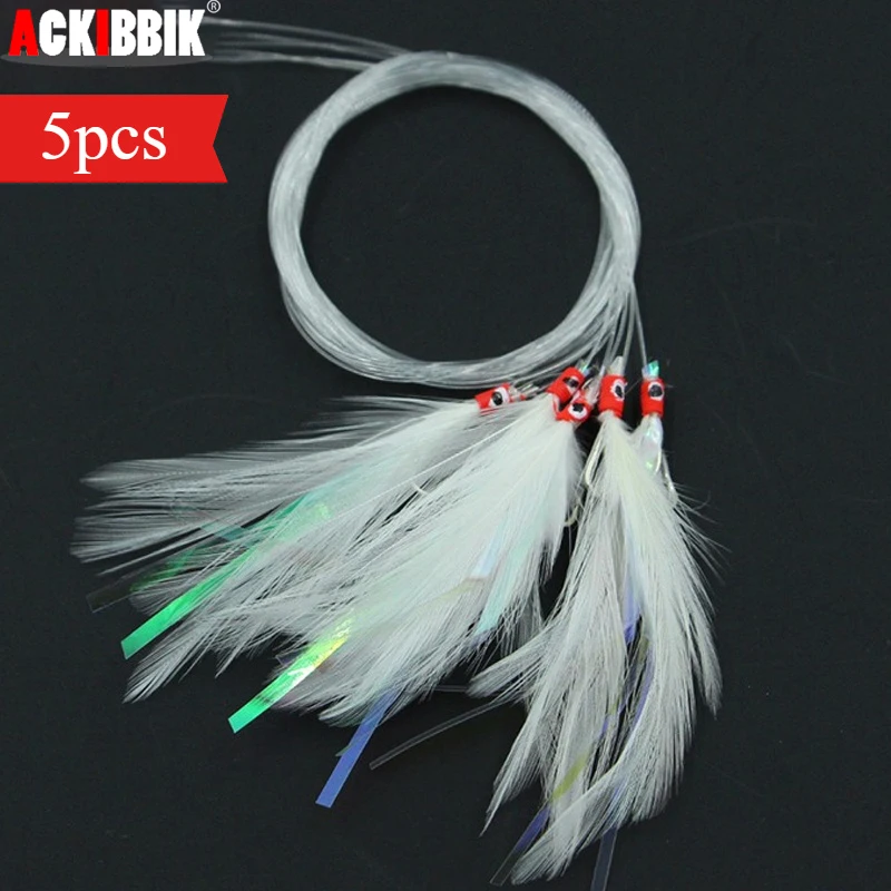 Ackibbik-aparejos de pesca con 5 anzuelos, anzuelos de pesca de 70cm, anzuelos de gusano, cebos artificiales para agua salada y mar