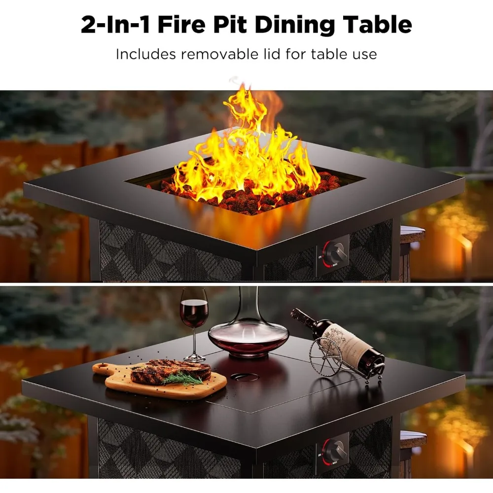 Ciays Propen Fire Pits 28 بوصة حفرة نار تعمل بالغاز في الهواء الطلق، طاولة حفرة نار مربعة بقدرة 50,000 وحدة حرارية بريطانية مع صخور الحمم البركانية، طاولة إطفاء 2 في 1 مع إزالة