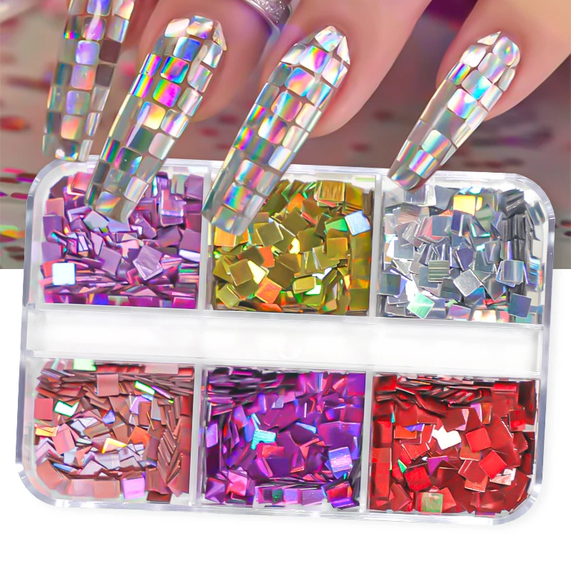 

6 Grids Square Nail Art Glitter Sequins Laser Color Disc Ball Decoration Flakes Manicure Nails Supplies Professional Accessories