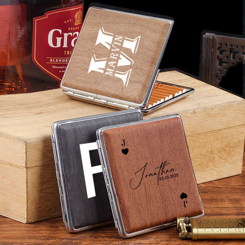 Custom Name Retro Imitation Wood Personalized Tobacco Casethick Cigarette Case Birthday Gift For Him,Custom Gift