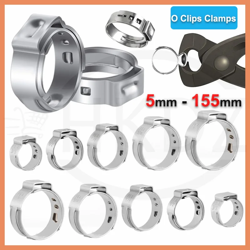 1Pcs 304 Stainless Steel Hose Clamps Single Ear Stepless 5.3mm - 155mm Hose Clamps Cinch Clamp Rings for Hose Pipe Clamp Tools