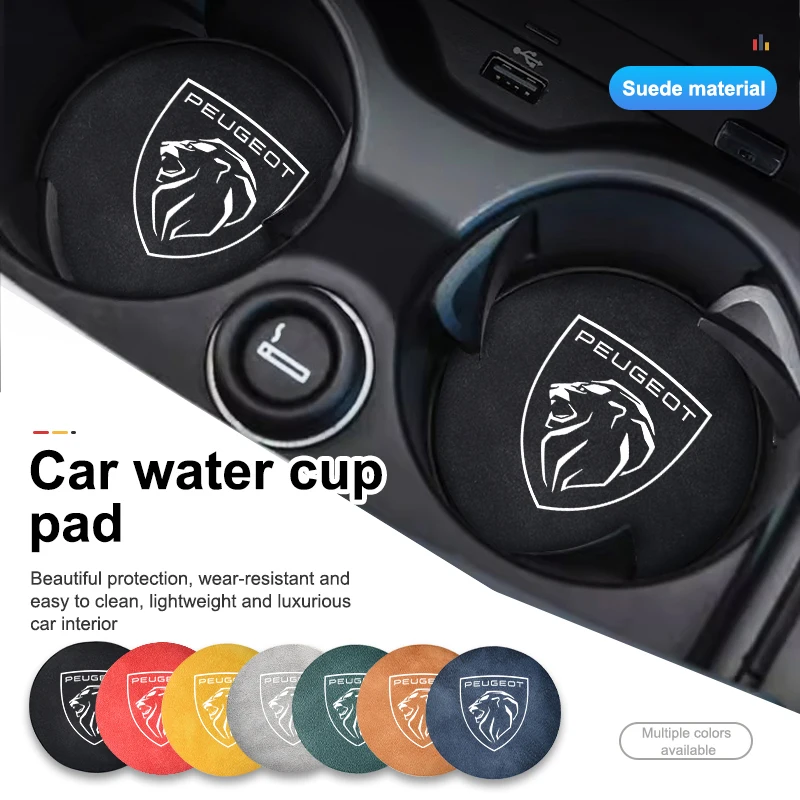 Suede Car Coaster Water Cup Drink Holder Mat Anti-Slip Pad For Peugeot 2008 3008 307 308 206 207 208 407 508 5008 106 107