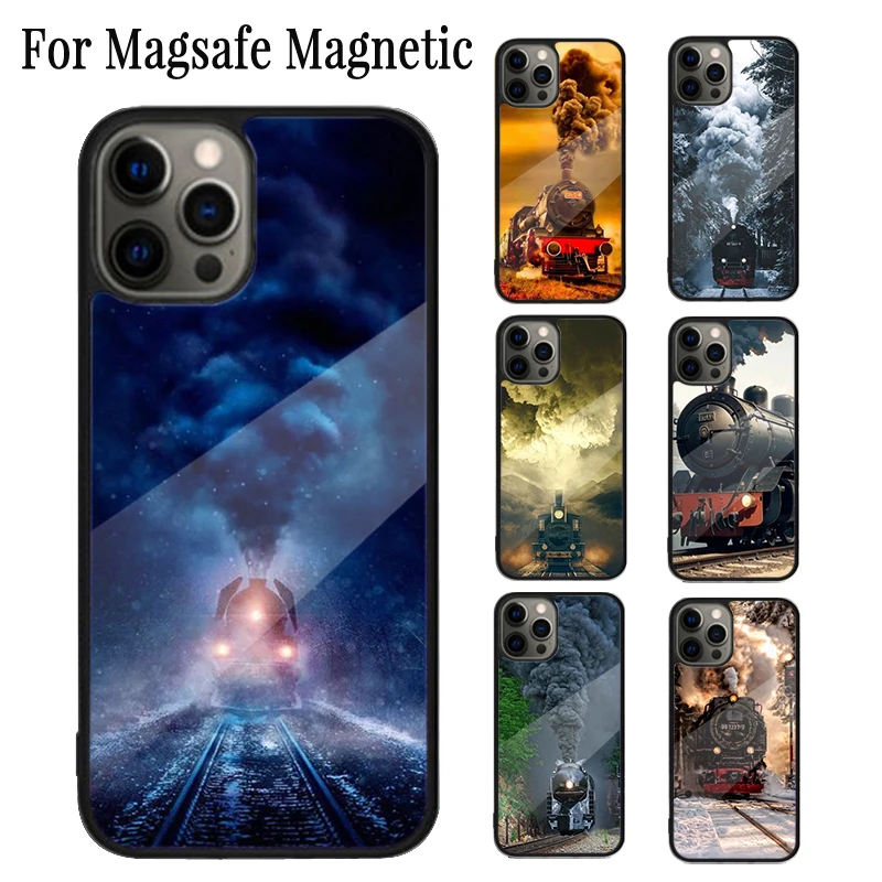 Train Railway Travel Magnetic Phone Case Coque For iPhone 16 15 14 Plus 13 12 Mini 11 Pro Max Magsafe Wireless Cover Capa