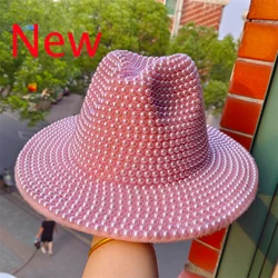 Pink pearl fedora hat new stage party hat men and women jazz hip hop latest solid color fashion spring jazz hat кепкамужскня