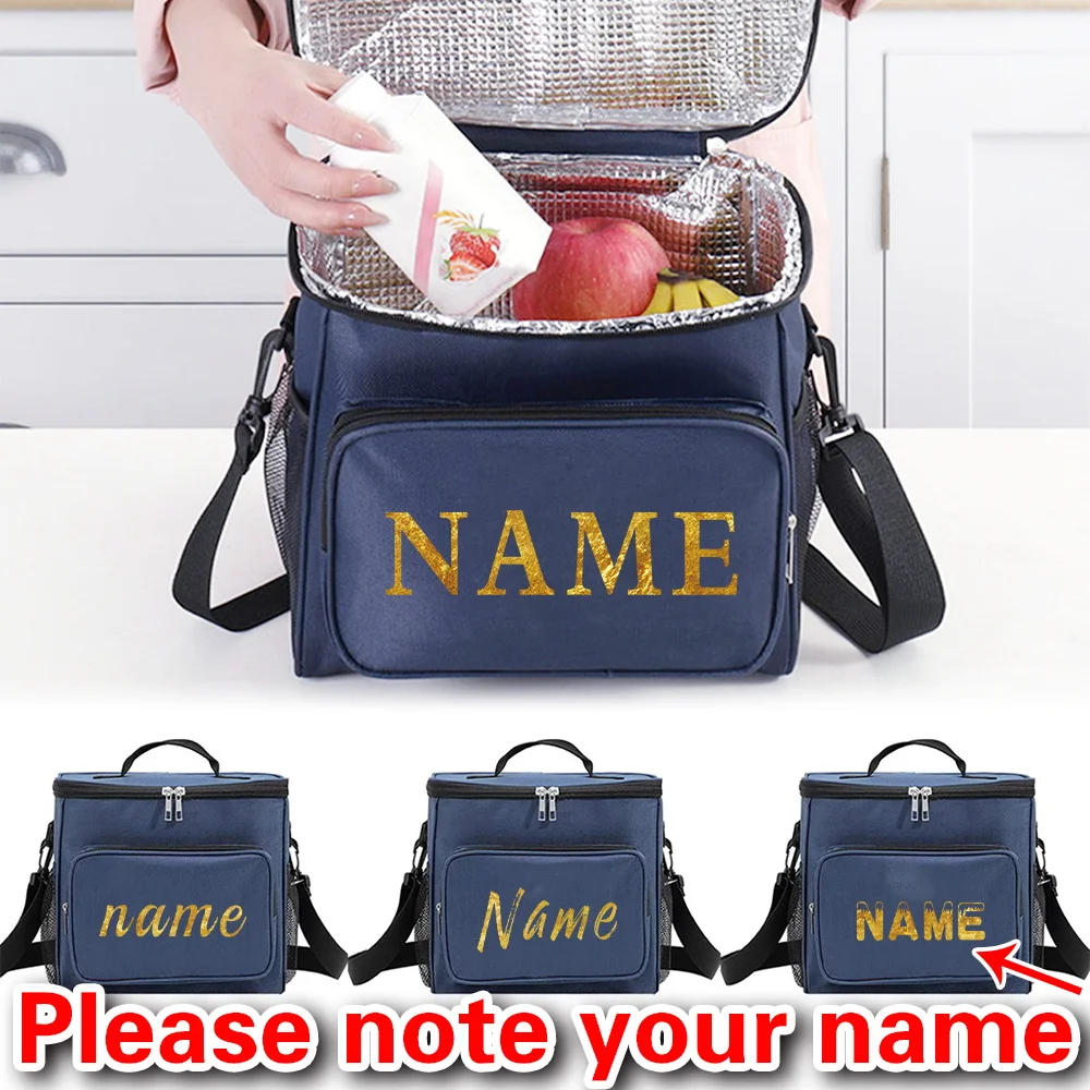 

Customizable Name Blue Lunch Bag Insulated Handbag Waterproof Picnic Lunch Box Suitable for Office Picnic Camping