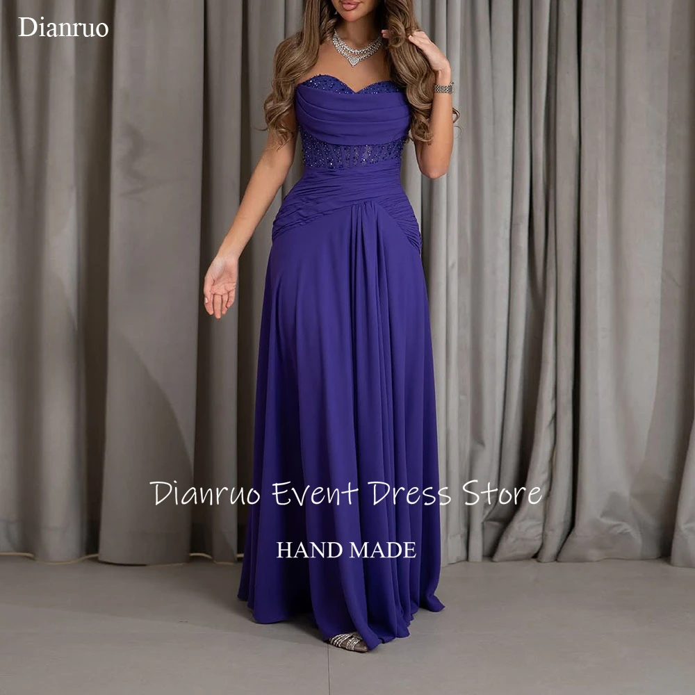 

Dianruo Elegant Purple Evening Dresses Ruched Beaded Vestidos De Festa A Line Sleeveless Long Abendkleider Dubai Customized