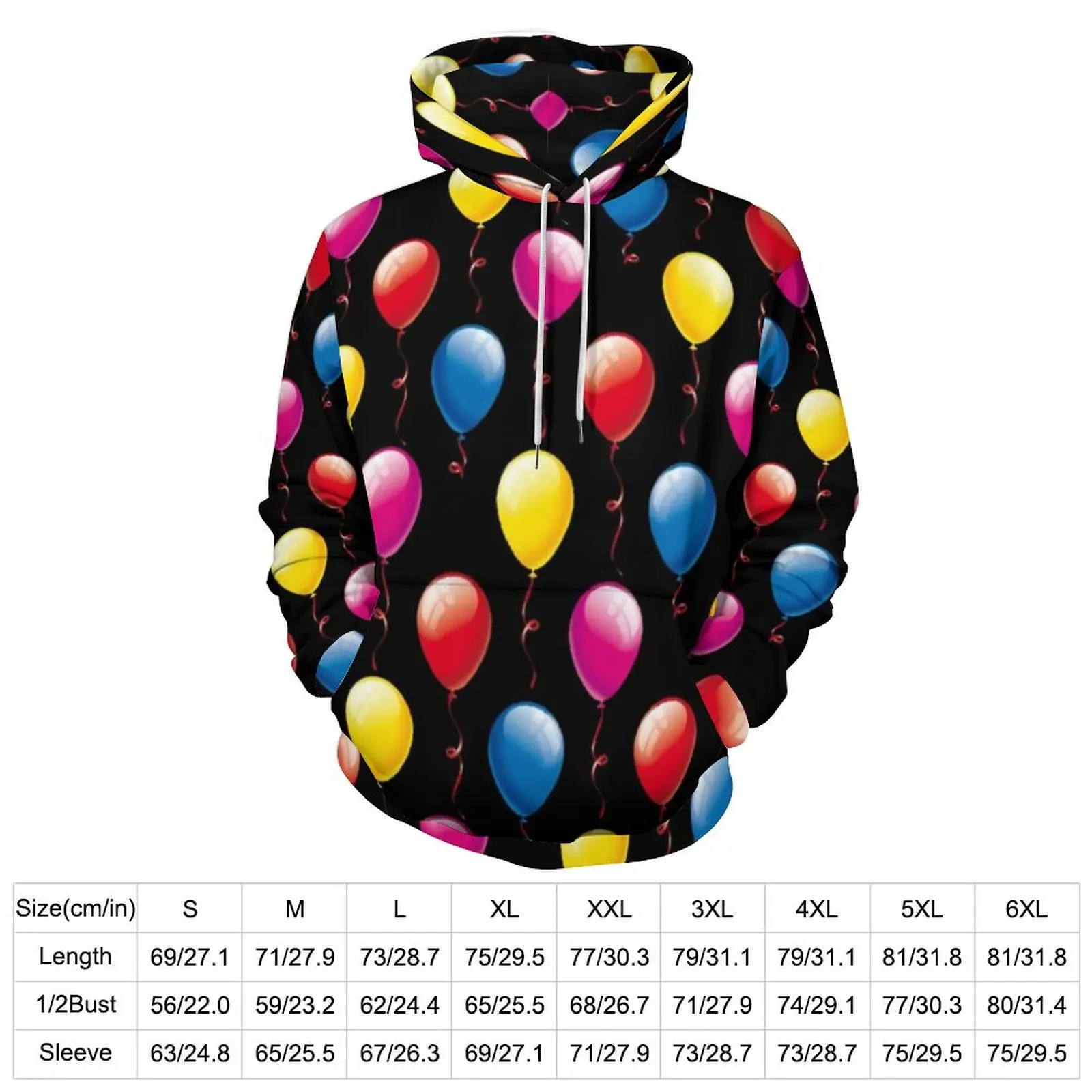 Balloon Pattern Casual Hoodies Birthday Balloons Cute Printed Loose Hoodie Autumn Long Sleeve Fashion Oversized Sweatshirts