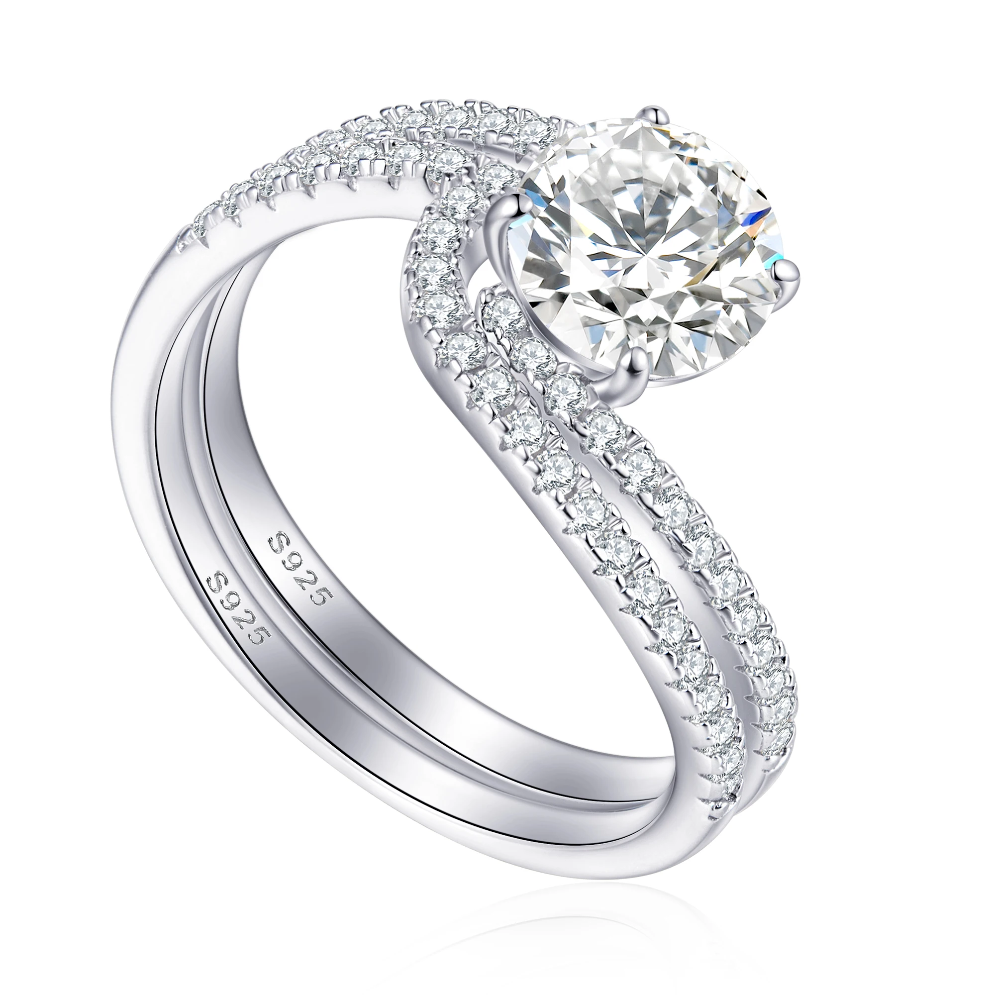 

New Trendy 925 Sterling Silver Jewelry for Women Ring Set With Zirconia Luxury Jewelry for Promise Daily Engagement Ring