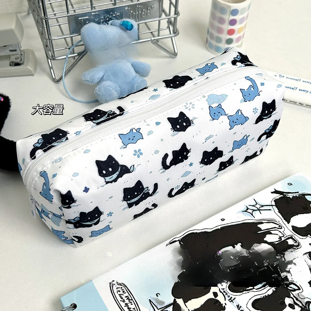 Cartoon Snow Cat Printing Pencil Bag Ins High Value Large Capacity Student Stationery Storage Pencil Bag Back To School