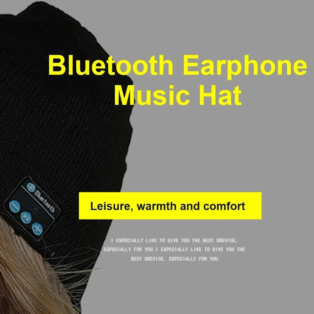 USB Rechargeable Music Wireless Sport Headphone Headset Winter Bluetooth-Compatible Earphone Warm Knitting Beanie Hat Cap