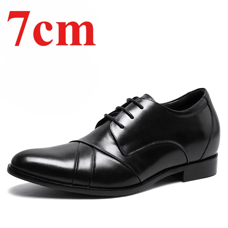 Men's Dress Shoes Genuine Leather 7cm Elevator Thick Bottom Pointed Toe Derby Shoes Comfortable Breathable Wedding Groom's Shoes