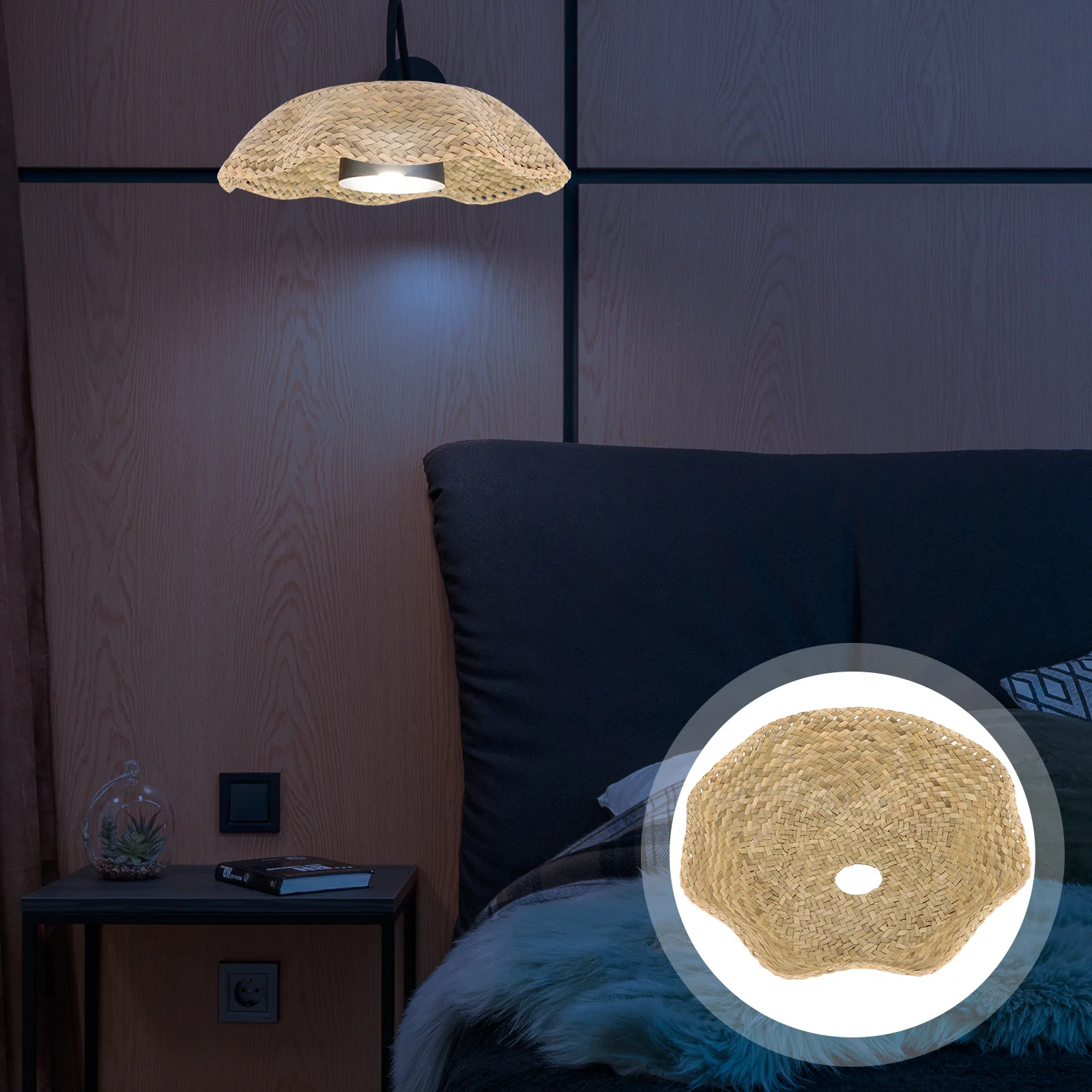 

Bamboo Woven Lamp Shade Straw Chandelier Cover For Hanging Light Decorative Lighting Fixture Rural Style Bedroom