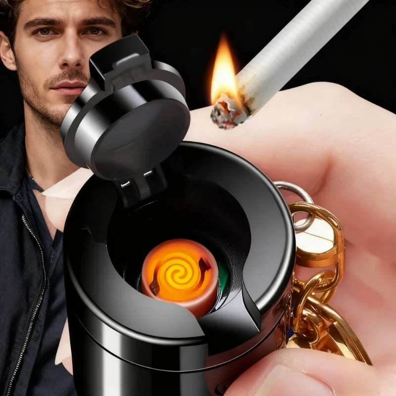 Multi Functional Keychain Charging Lighter, LED Illuminated Flashlight, Tungsten Wire Igniter, Outdoor USB Electronic Lighter