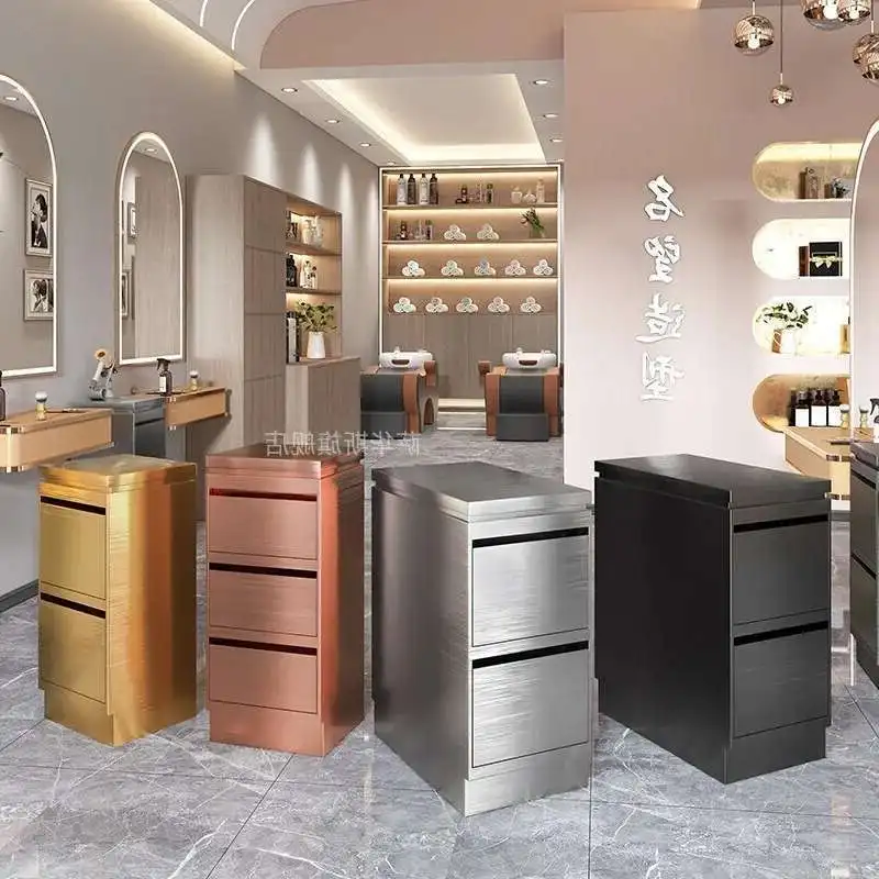 

Barber shop tool cabinet, hair salon special hair salon, double-layer countertop, stainless steel cutting frame, gold 75/80CM