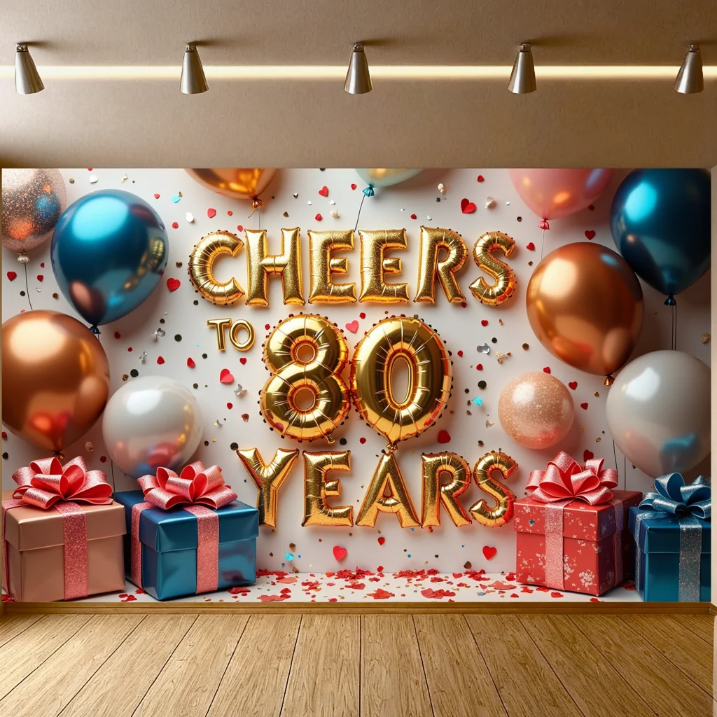 Prost 80. Geburtstag Banner Party Dekorationen Metallic Gold Silber Hintergrund Geburtstag Feier Fotografie Requisiten Geschenk Dekor