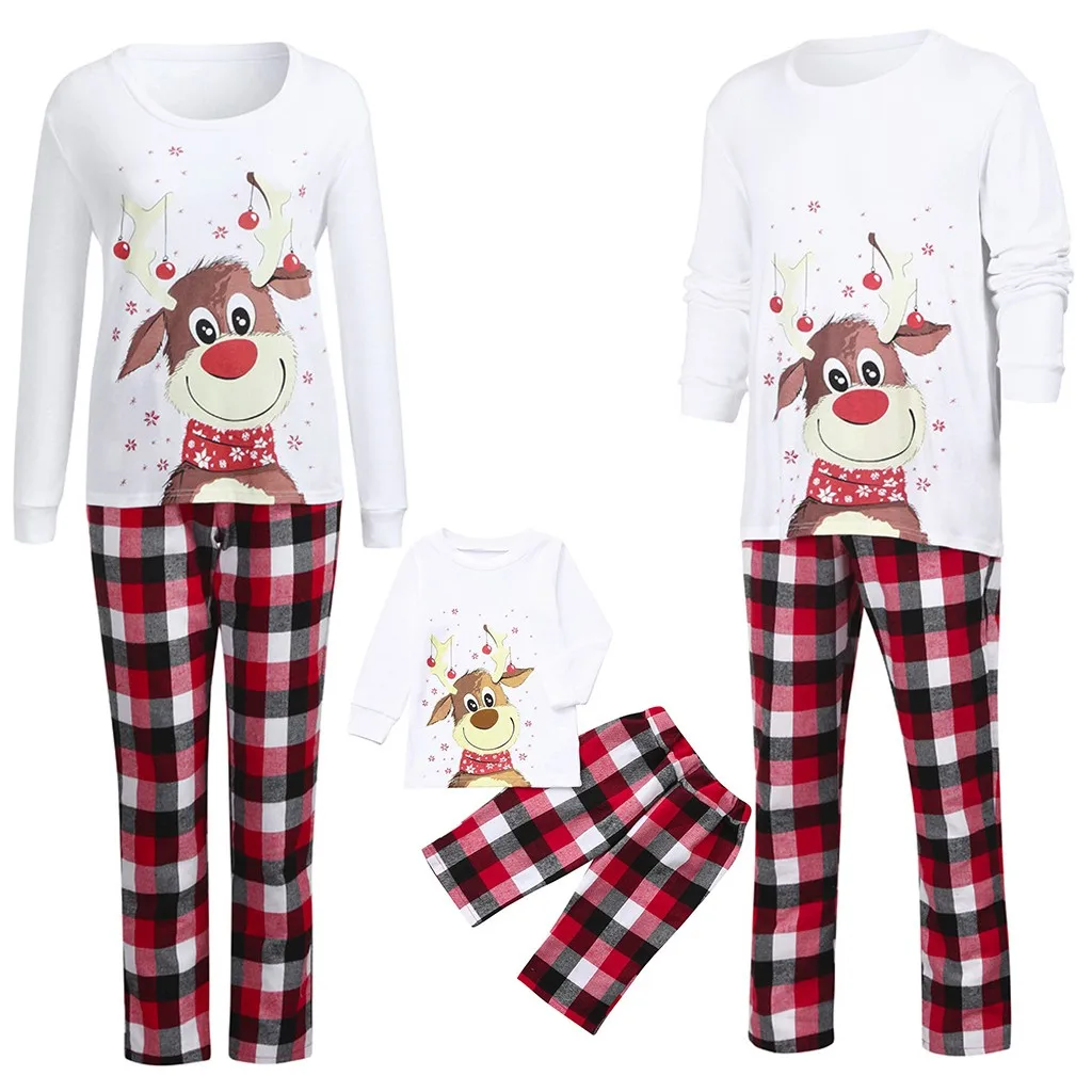 Christmas parent-child clothing women\'s home clothing set Women Long Sleeve Tops+Plaid Print Pants Family Clothes Pajamas